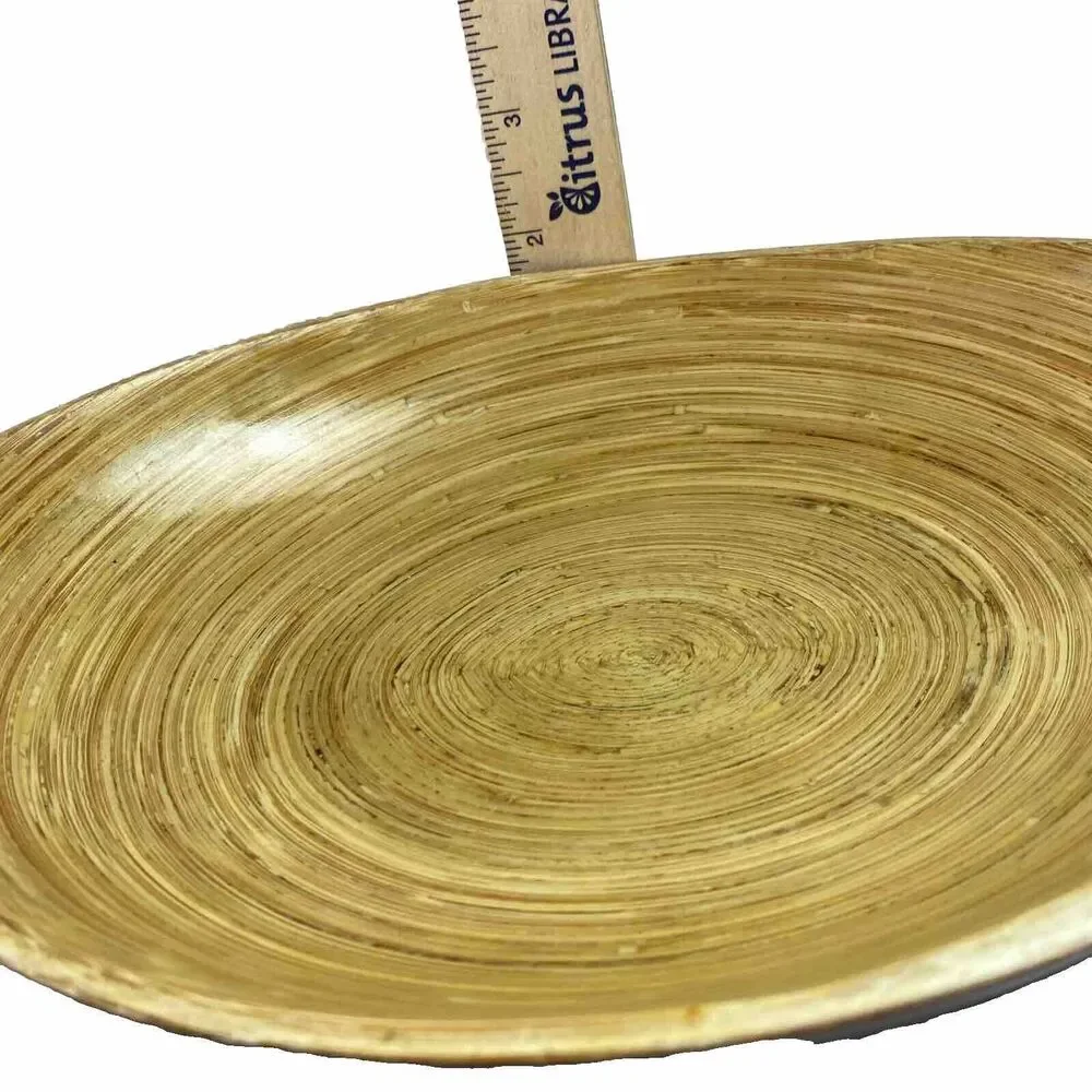 VTG Bamboo Dough Bowl Decor Serving Oval Carved Wood Grain Boho Cottage Gorpcore